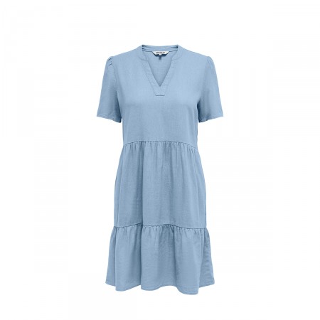 ONLY Textil Vestido de lino corto con volantes de manga corta 15310970-ONLTIRI-CASHMERE BLUE