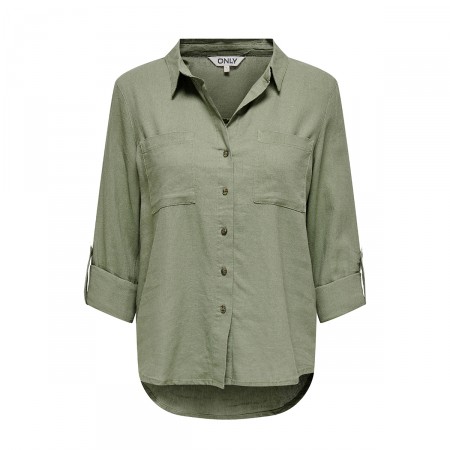 ONLY Textil Camisa de lino con manga larga ajustable 15311011-ONLYASMIN-OIL GREEN