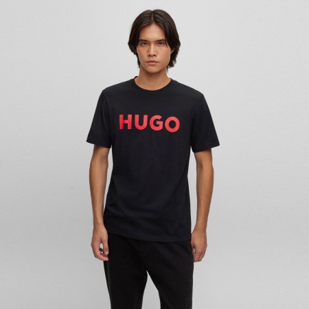 HUGO Textil Camiseta regular fit en punto de algodón Negra 50467556-001