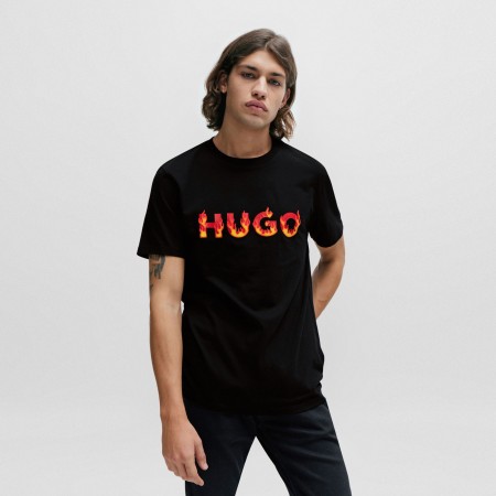 HUGO Textil Camiseta de punto de algodón Negra 50504542-001