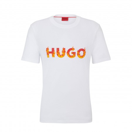 HUGO Textil Camiseta de punto de algodón Blanca 50504542-100
