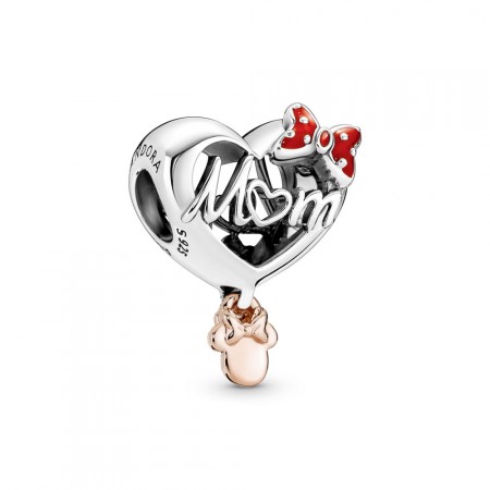 PANDORA Joyería Mamá Minnie Mouse de Disney Charm en plata de ley y con un recubrimiento en oro rosa de 14k Corazón 781142C01