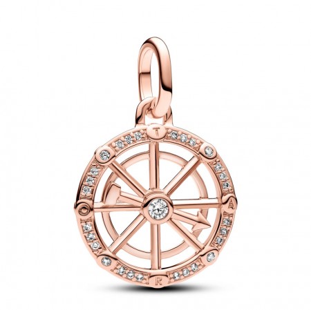 PANDORA Joyería Charm Medallón con un recubrimiento en oro rosa de 14k Ruleta Fortuna 783063C01