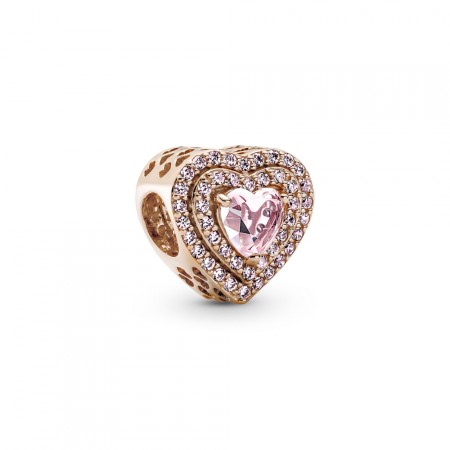 PANDORA Joyería Charm con un recubrimiento en oro rosa de 14k Corazón Nivelado Brillante 789218C01