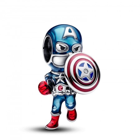 PANDORA Joyería Charm en plata de ley Capitan América de Los Vengadores de Marvel 793129C01